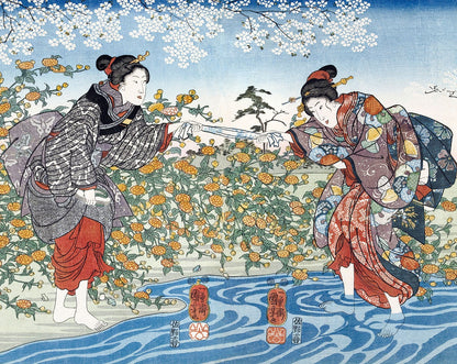 Japanese Girls by Ide Tama River by Utagawa Kuniyoshi