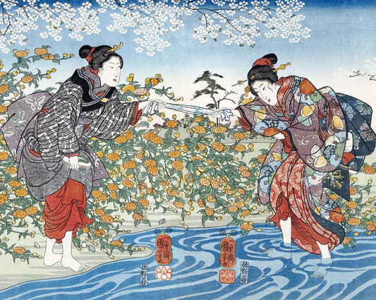 Japanese Girls by Ide Tama River by Utagawa Kuniyoshi