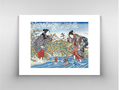 Japanese Girls by Ide Tama River by Utagawa Kuniyoshi